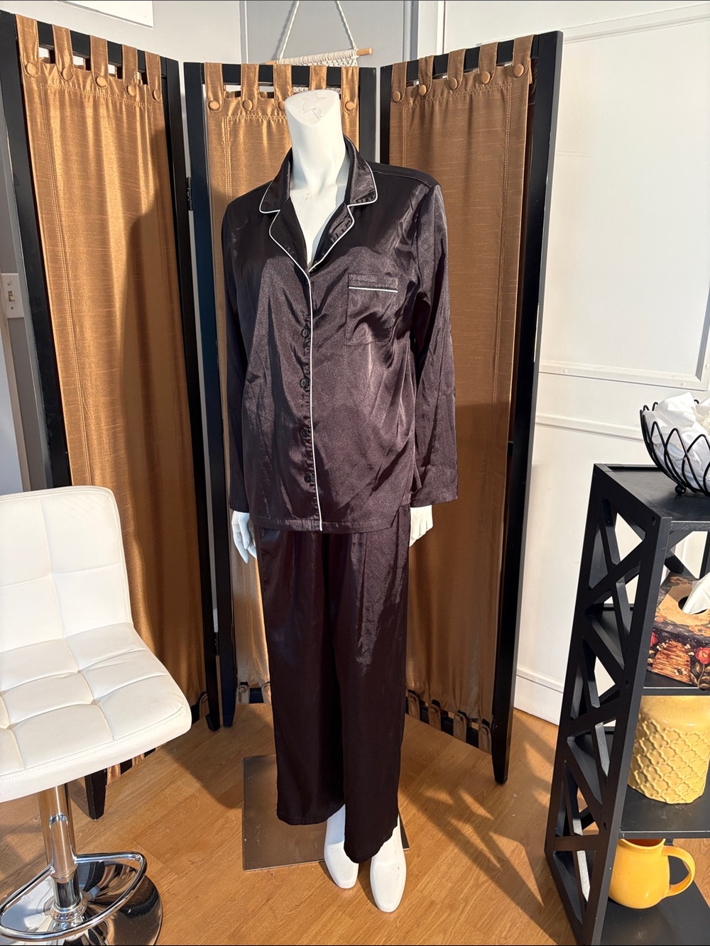 Satiny PJs Black With White Piping From Tahari